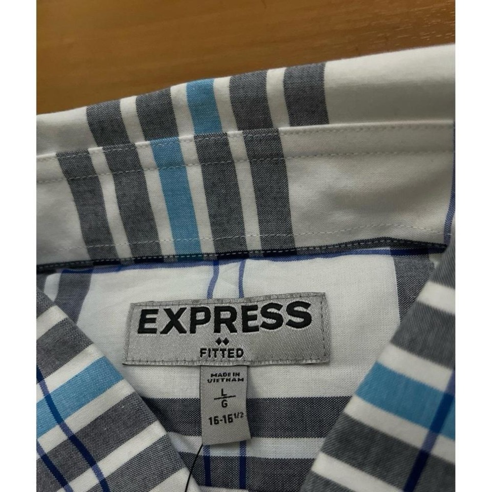 Mens NWT‎ Express Fitted Plaid Casual Button Down Striped Shirt - Picture 3 of 6